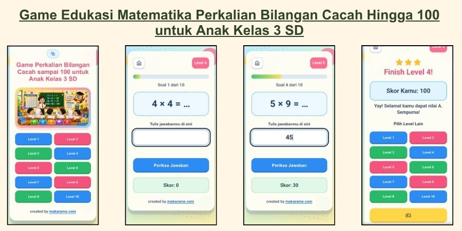 Game Edukasi Matematika Perkalian Bilangan Cacah Hingga 100 untuk Anak Kelas 3 SD