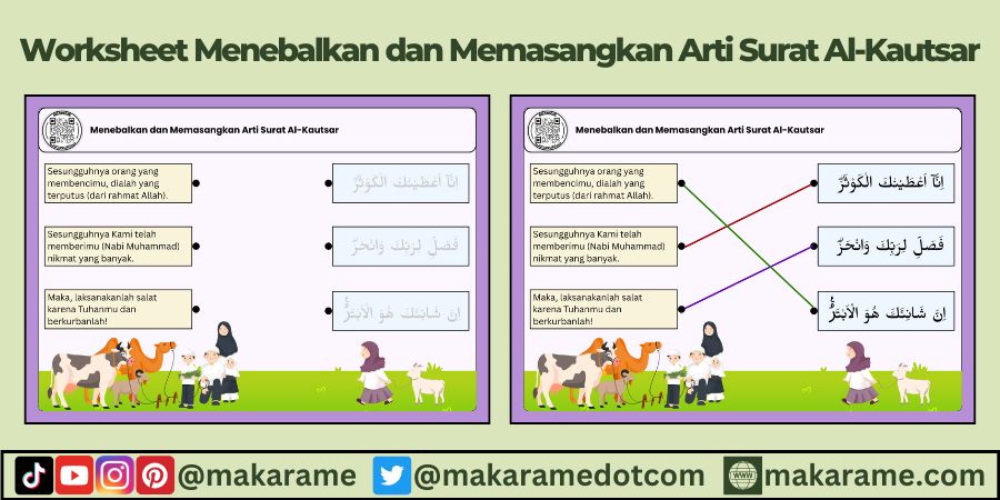 Worksheet Menebalkan dan Memasangkan Arti Surat Al-Kautsar
