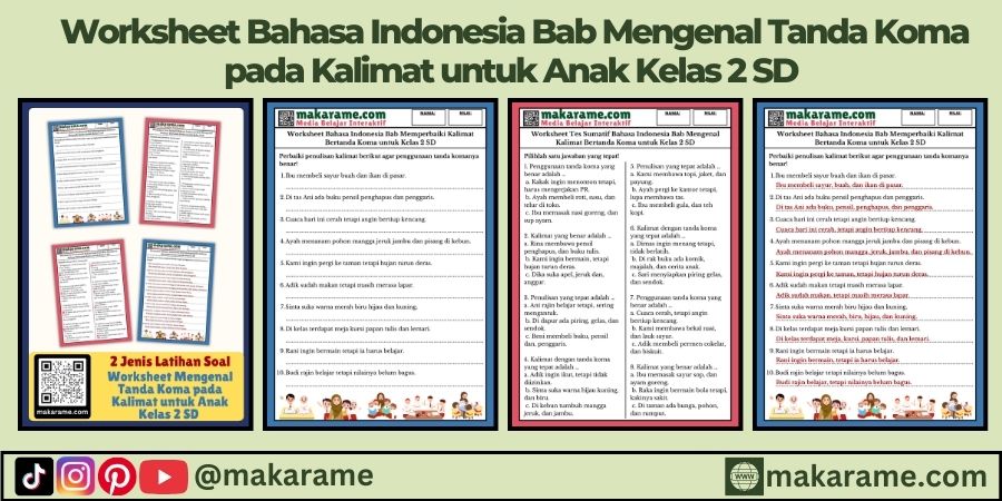 Worksheet Bahasa Indonesia Bab Mengenal Tanda Koma pada Kalimat untuk Anak Kelas 2 SD