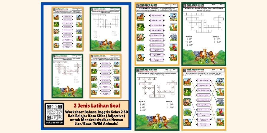 Worksheet Bahasa Inggris Kelas 2 SD Bab Belajar Kata Sifat (Adjective) untuk Mendeskripsikan Hewan Liar/Buas (Wild Animals)
