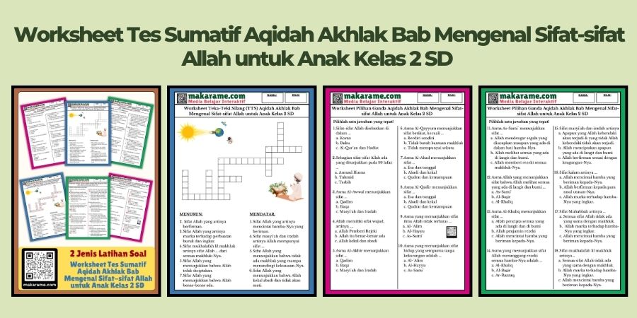 Worksheet Tes Sumatif Aqidah Akhlak Bab Mengenal Sifat-sifat Allah untuk Anak Kelas 2 SD