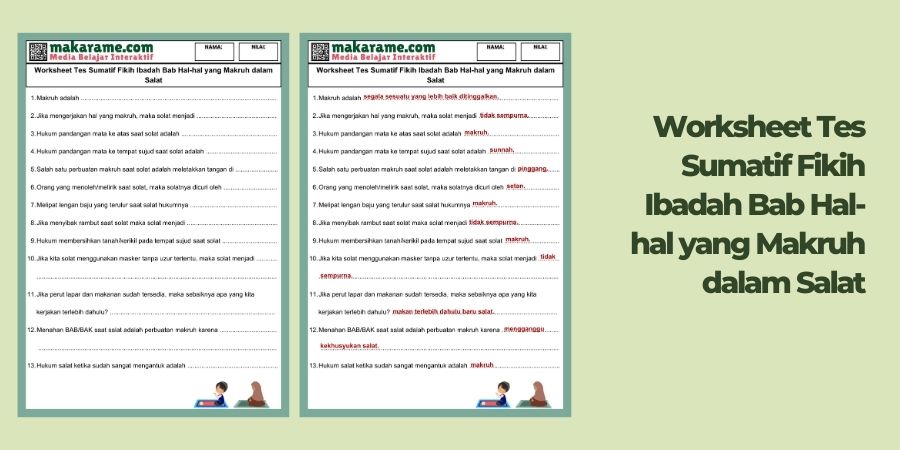 Worksheet Tes Sumatif Fikih Ibadah Bab Hal-hal yang Makruh dalam Salat