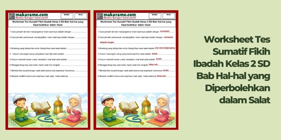 Worksheet Tes Sumatif Fikih Ibadah Kelas 2 SD Bab Hal-hal yang Diperbolehkan dalam Salat