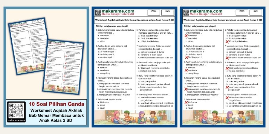 Worksheet Aqidah Akhlak Bab Gemar Membaca untuk Anak Kelas 2 SD