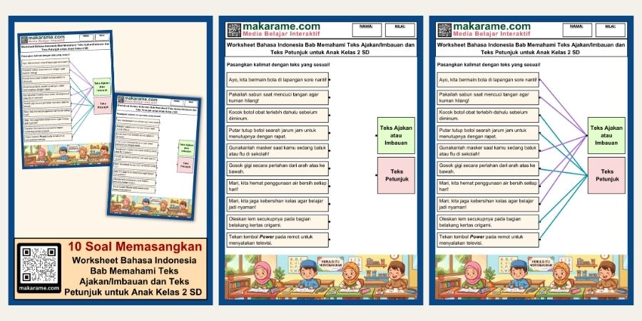 Worksheet Bahasa Indonesia Bab Memahami Teks Ajakan/Imbauan dan Teks Petunjuk untuk Anak Kelas 2 SD