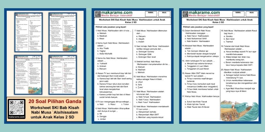 Worksheet SKI Bab Kisah Nabi Musa `Alaihissalam untuk Anak Kelas 2 SD