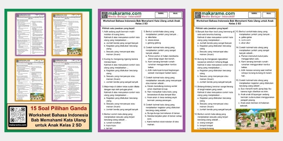 Worksheet Bahasa Indonesia Bab Memahami Kata Ulang untuk Anak Kelas 2 SD