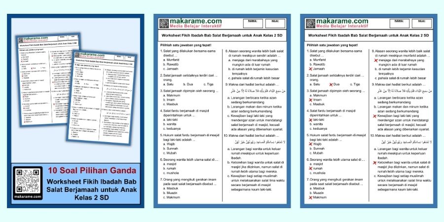 Worksheet Fikih Ibadah Bab Salat Berjamaah untuk Anak Kelas 2 SD